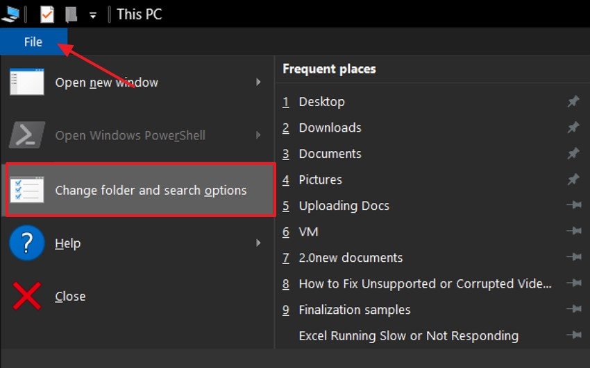 navigate change folder and search options