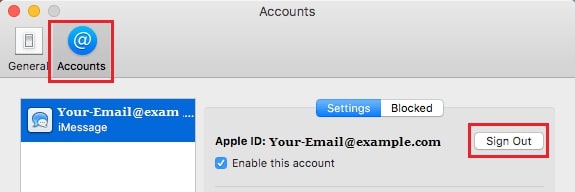sign out of the imessage account
