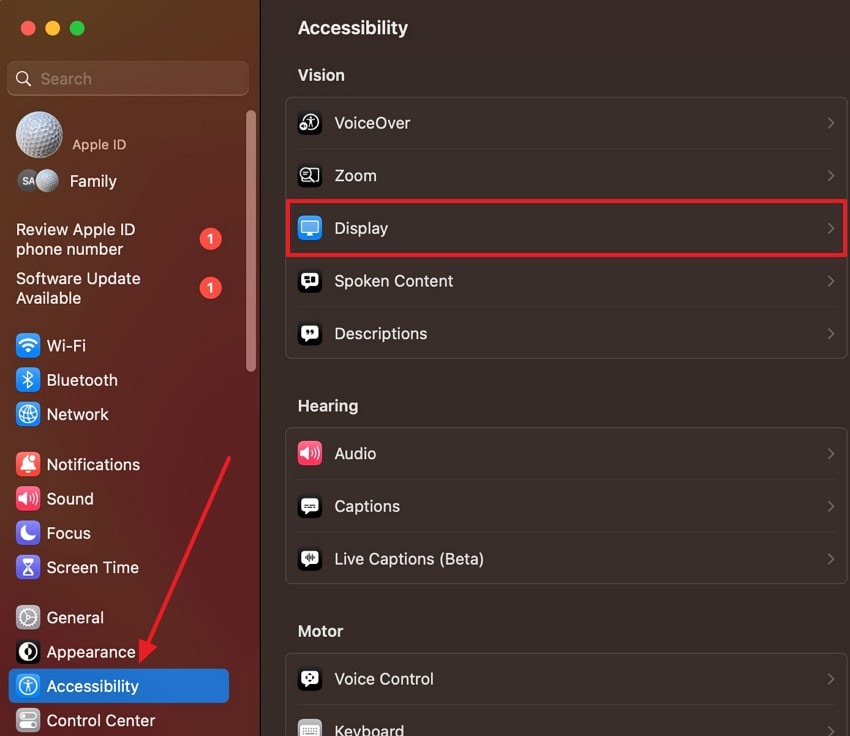 locate mac accessibility display settings