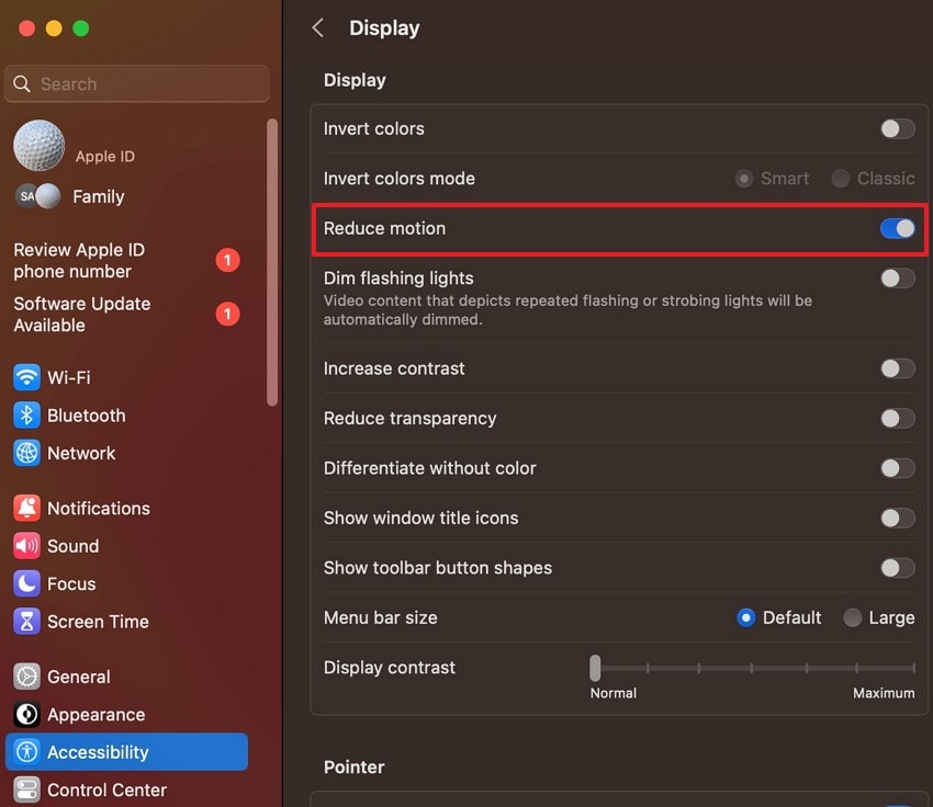 enable reduce motion toggle