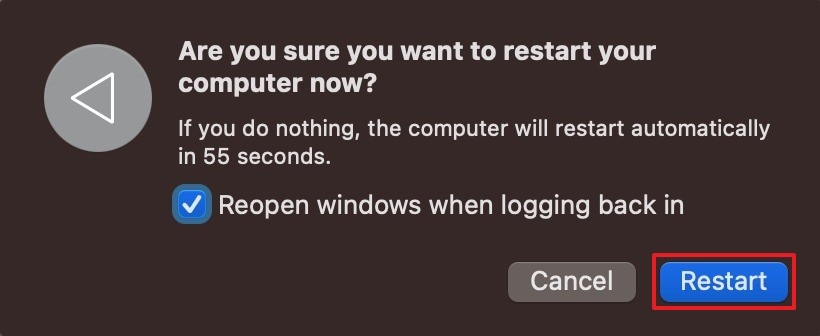 restart mac device confirmation