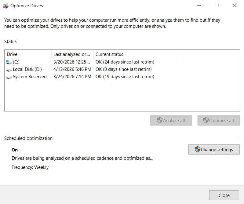 access defragment hard drives