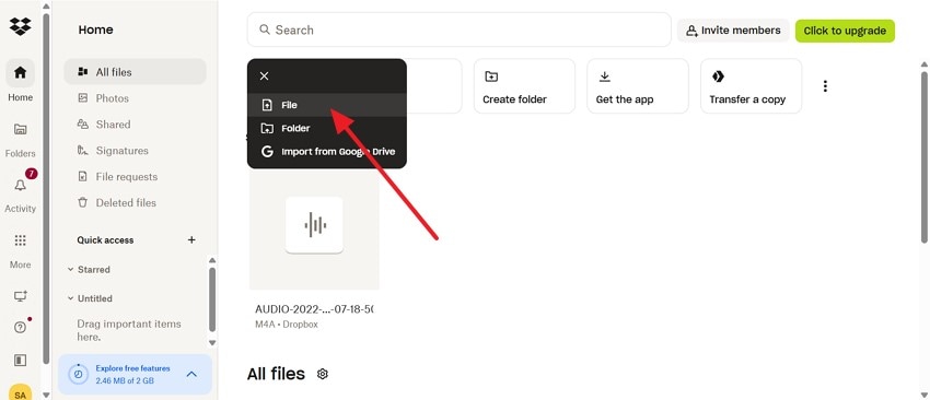 upload file to dropbox