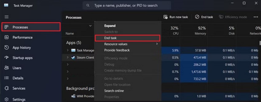 exit steam from task manager