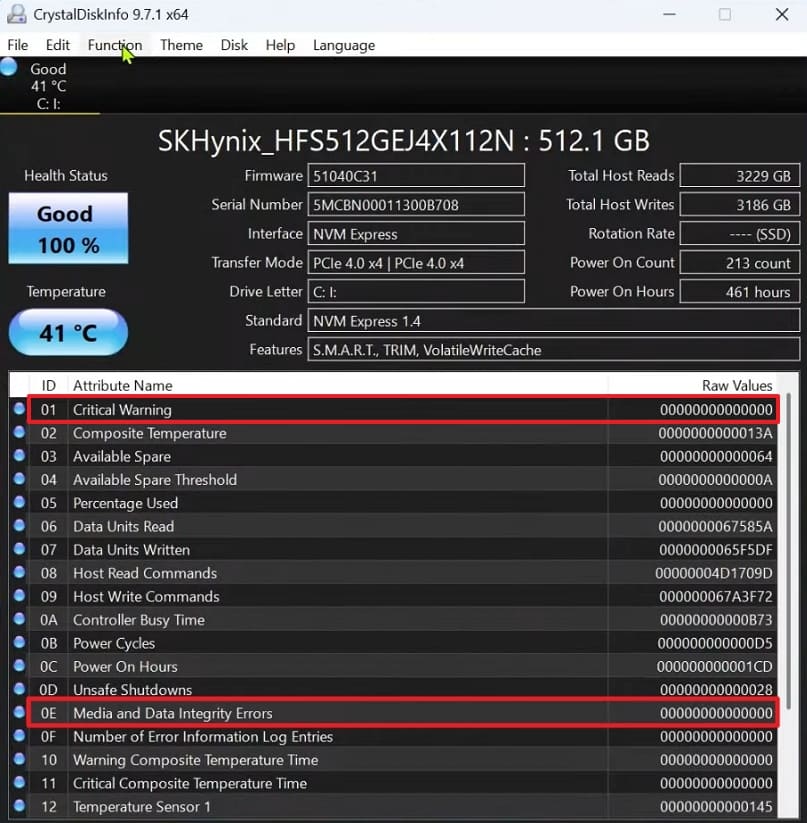analyze critical warnings errors crystaldiskinfo