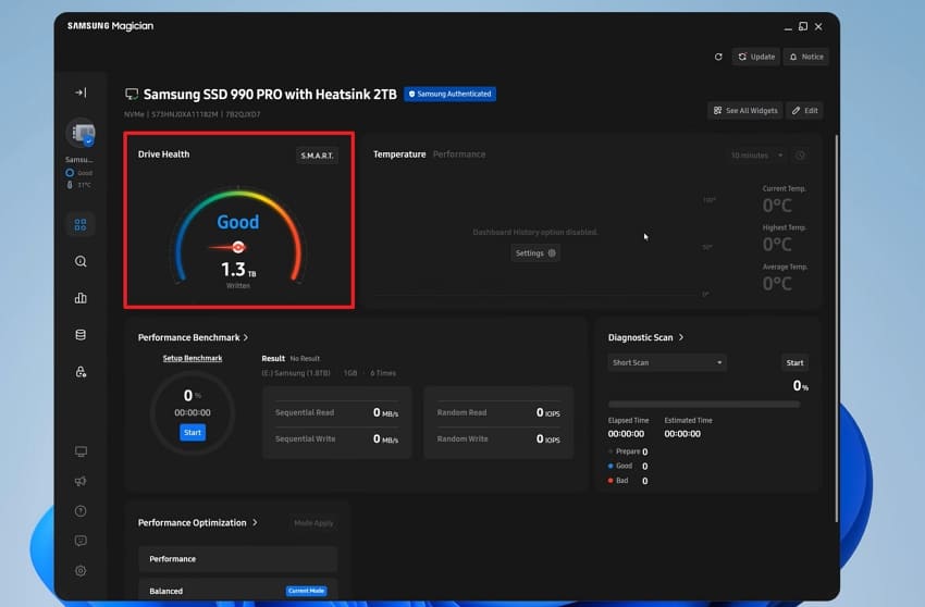 check ssd temperature samsung magician tool