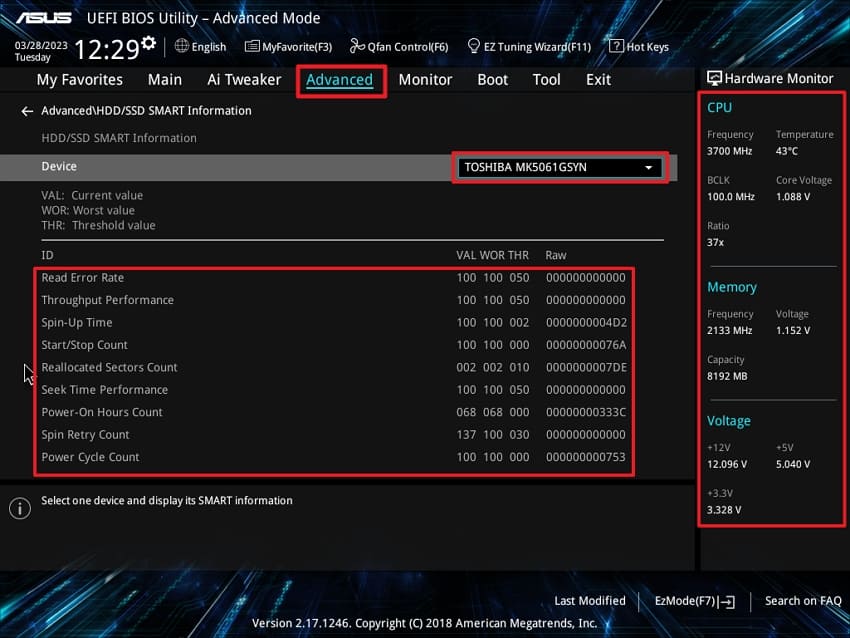 bios screen check nvme ssd health