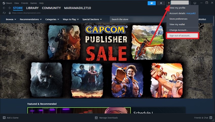 choose profile press sign out