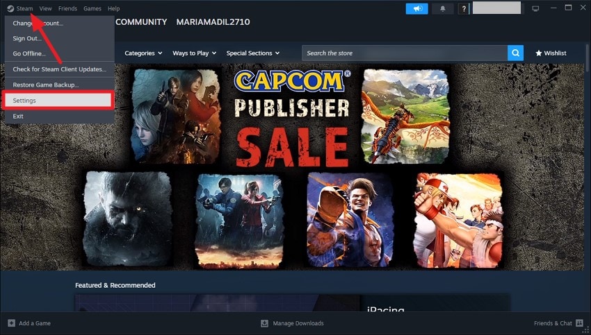 choose settings on steam