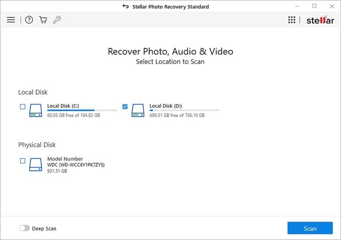 stellar photo recovery app interface