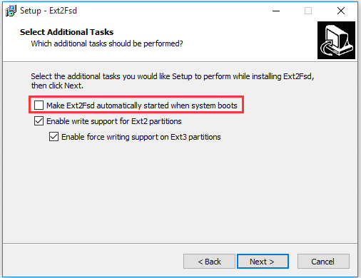 disable ext2fsd auto launching option