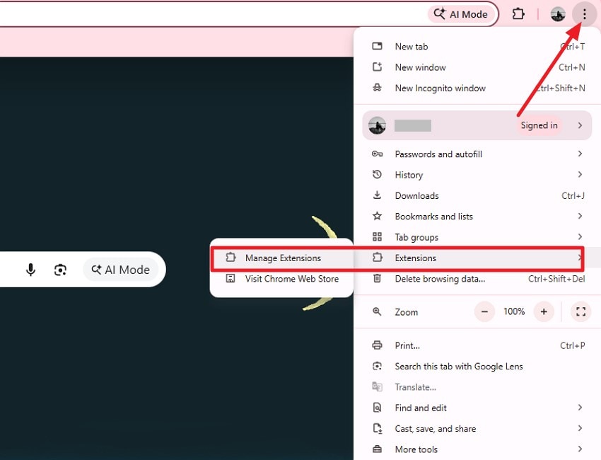 press three dots manage extensions