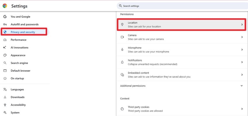 choose location option by clicking