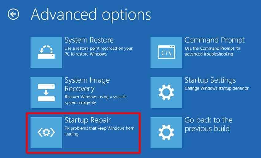 choose startup repair tool