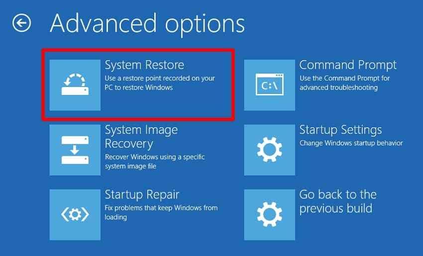 choose system restore option