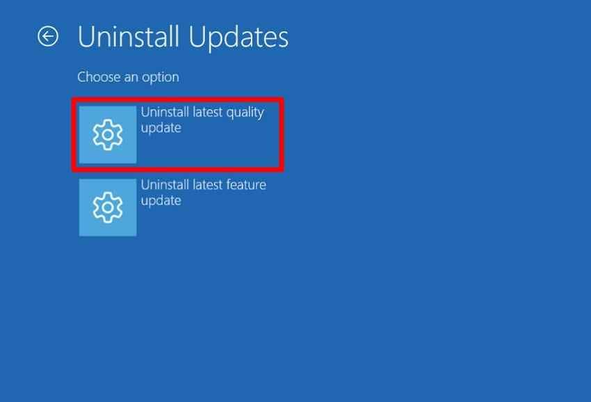 uninstall latest quality update