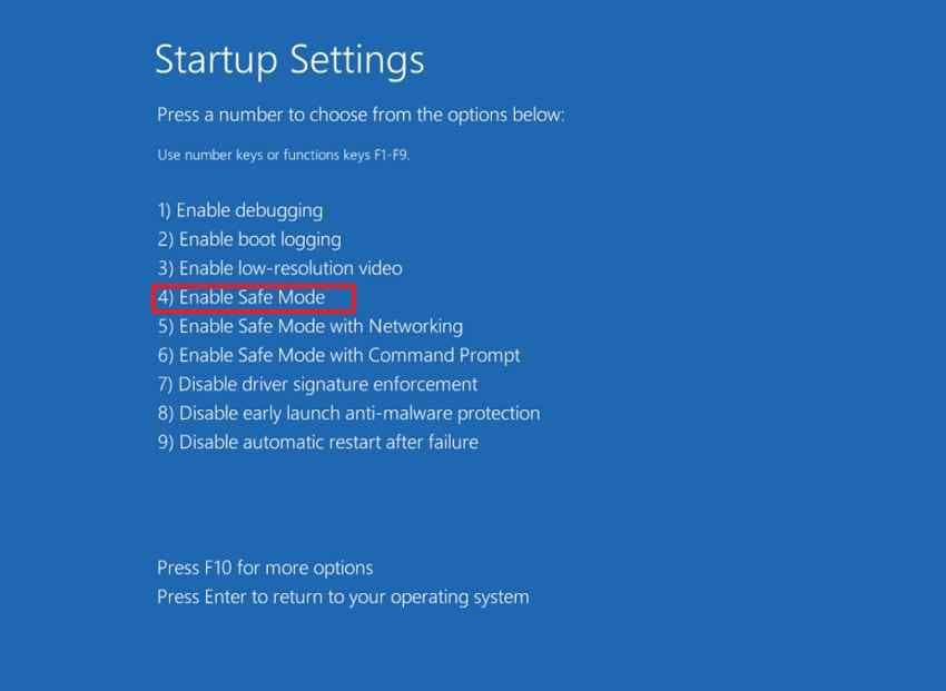 enable safe mode startup