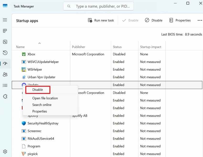 disable startup apps safely