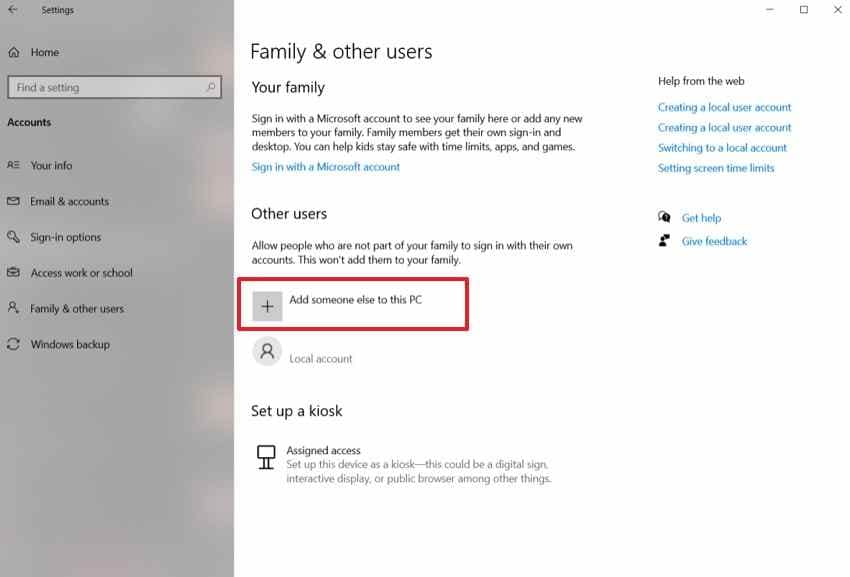 add windows 10 user account