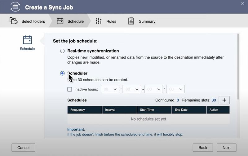 hybrid backup sync scheduling options