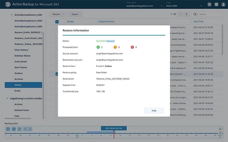 synology active backup office 365 restore