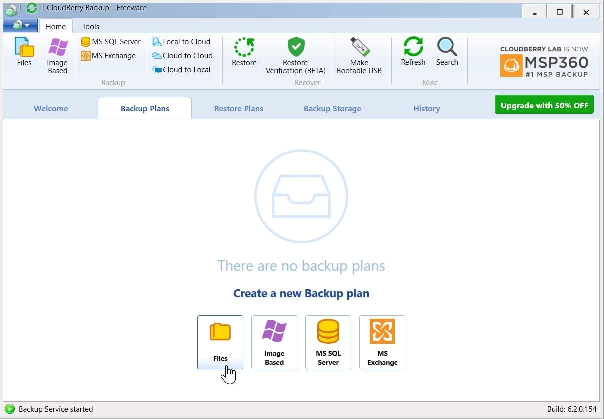 fare clic sui file per creare un piano di backup