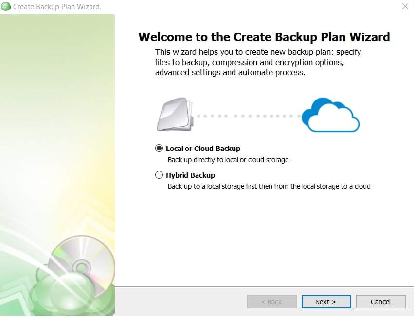 select local or cloud backup