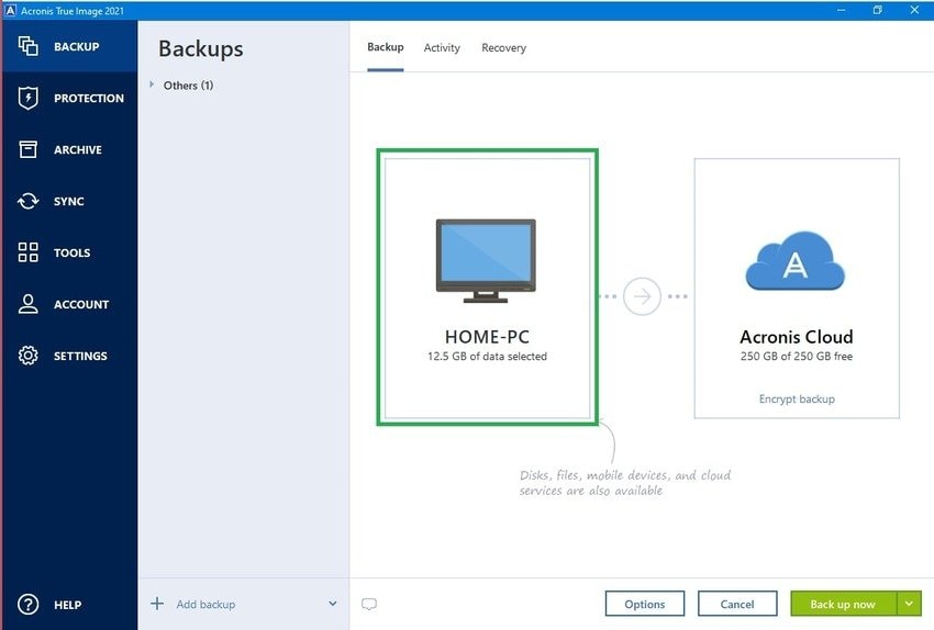 change destination for acronis true image backup to synology nas