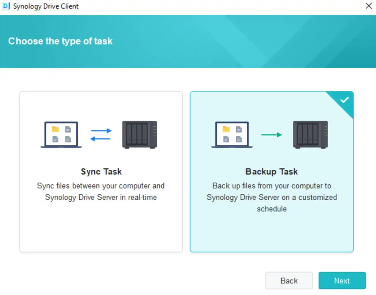 Iniciar la tarea Copia de seguridad de Windows en Synology 