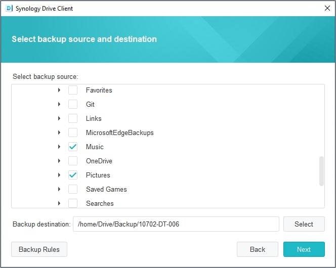 source et destination de la sauvegarde synology drive