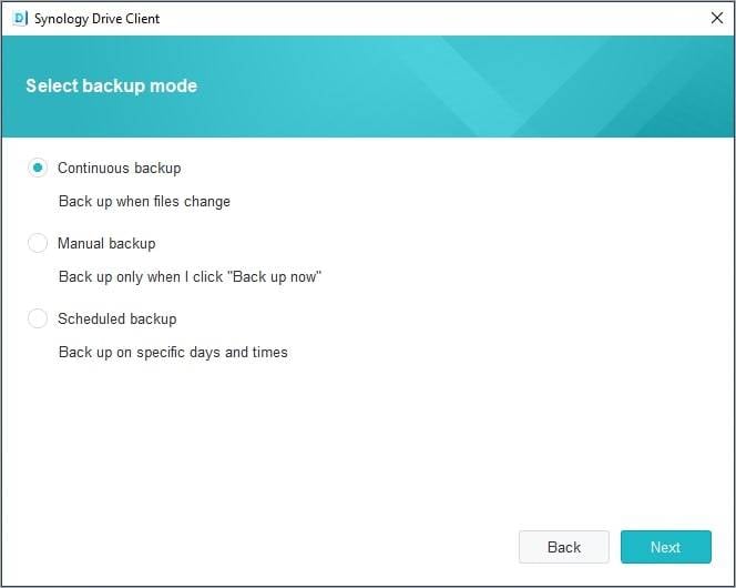 choose synology drive backup mode