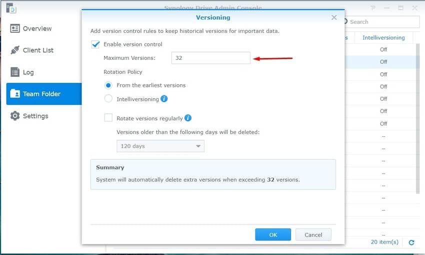 synology drive backup version control