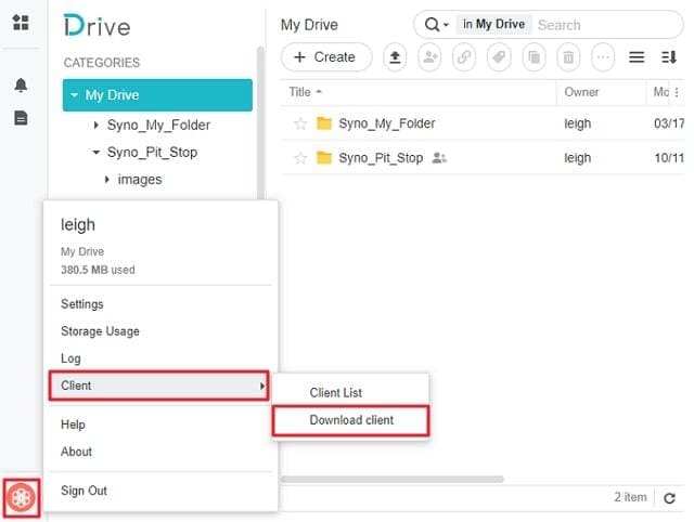 client de sauvegarde synology drive