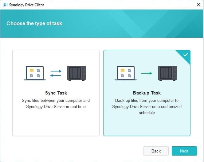 créer une tâche de sauvegarde synology drive