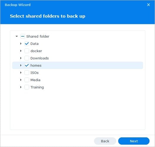 select synology shared folders to backup