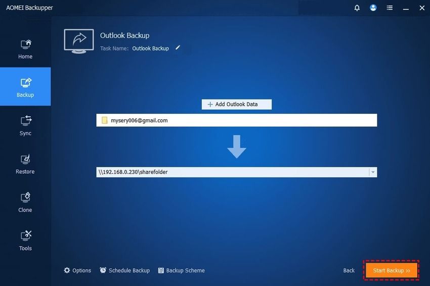 avviare il backup di gmail su synology