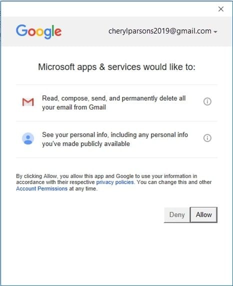 autorizzazioni di google per il backup di synology gmail