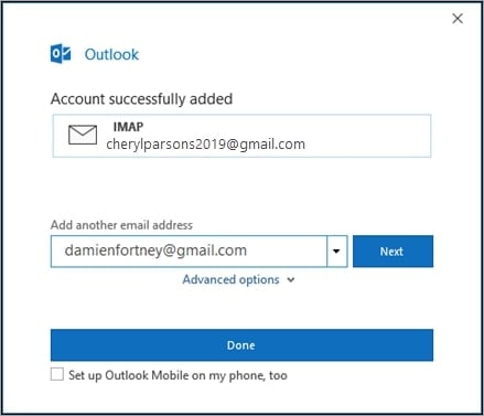 connecting gmail account completed