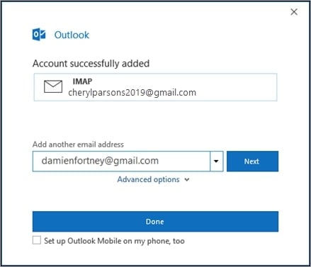 connexion avec le compte gmail achevée