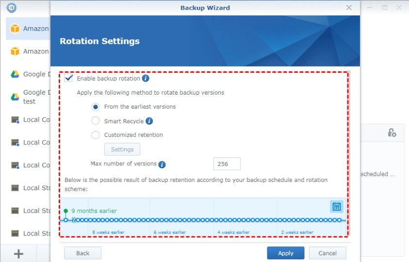 additional settings for synology incremental backup