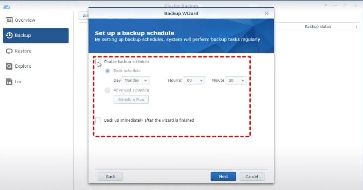 schedule synology incremental backups