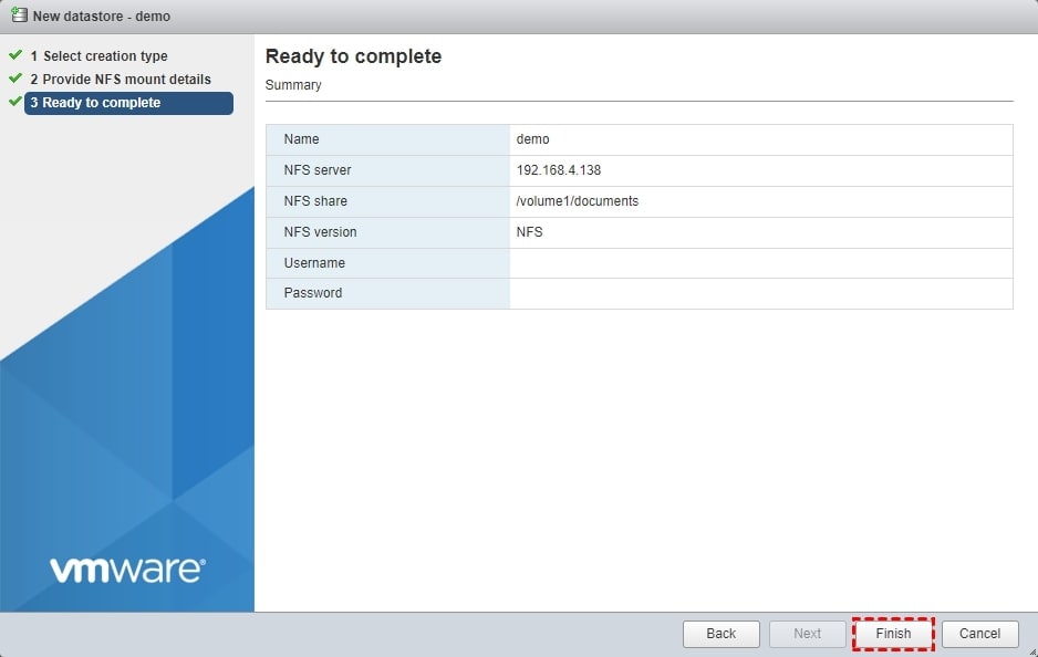 completing synology nas vmware setup