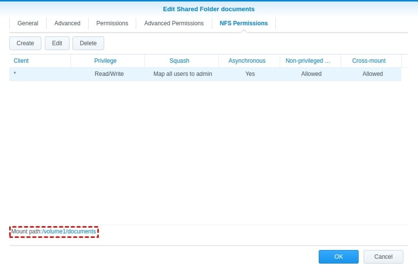 mount path for synology vmware setup
