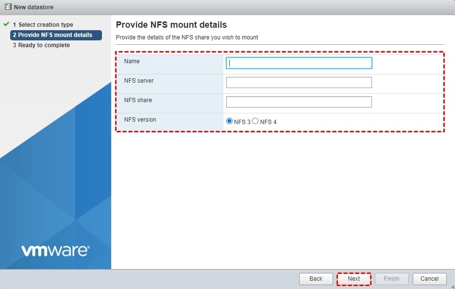 providing synology vmware nfs mount details