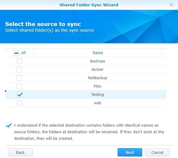 select the source synology nas to sync