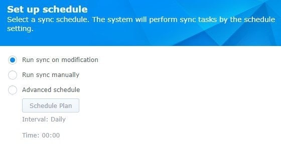set up file syncing schedule