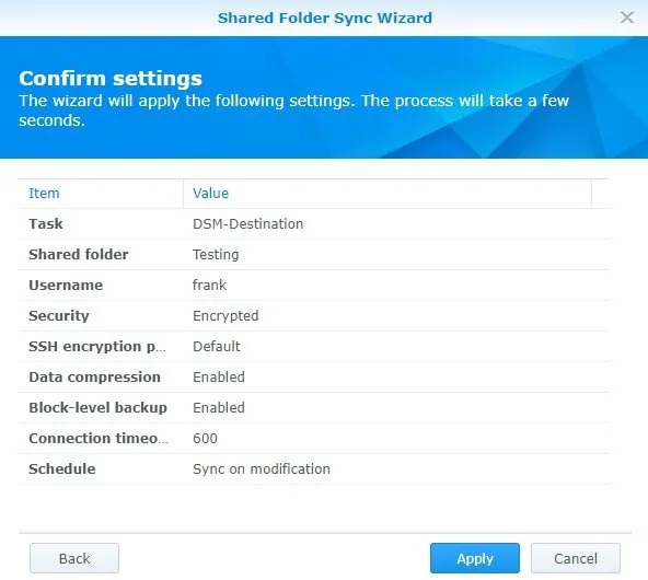 confirm the syncing settings