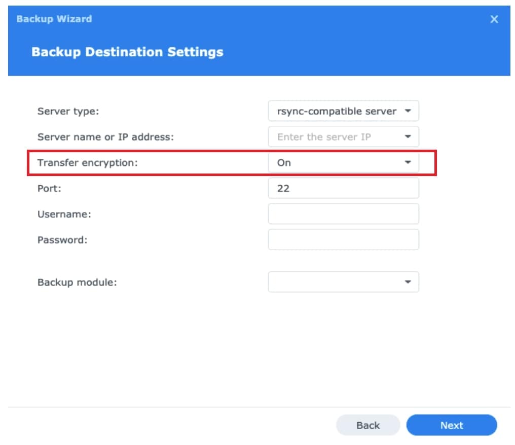 synology to qnap backup wizard settings