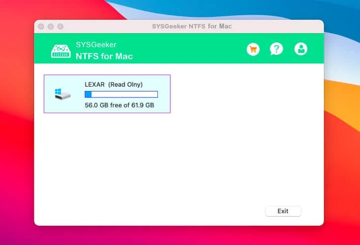 interface of sysgeeker ntfs software for macos