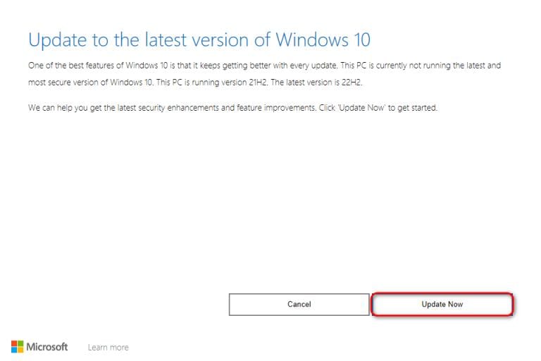start the update